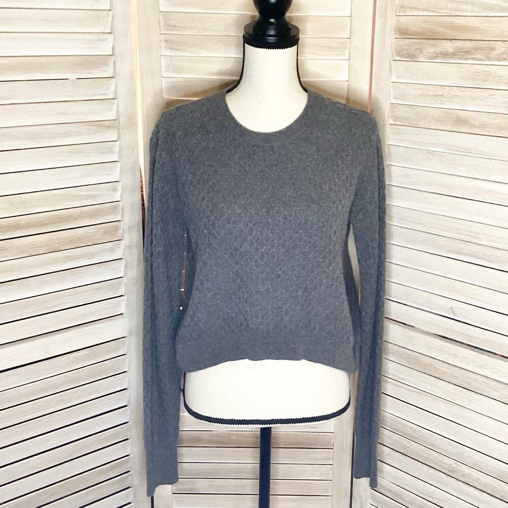 Wilt Y2K Charcoal Gray 100% Cashmere Diamond Cable Cropped Sweater L